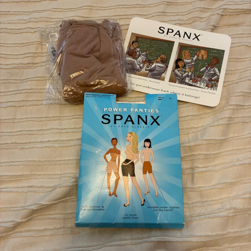 Spanx power panties. Brand new in package. Size E (195-265 lbs). Nude colour